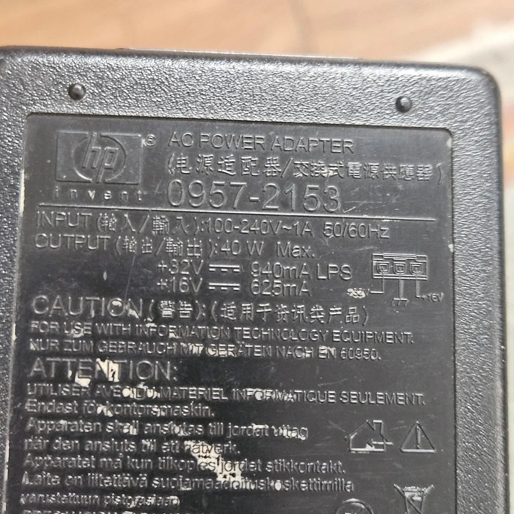 HP AC Power Adapter 0957-2153 32V 940mA 16V 625mA 40W Printer Power Supply Brick